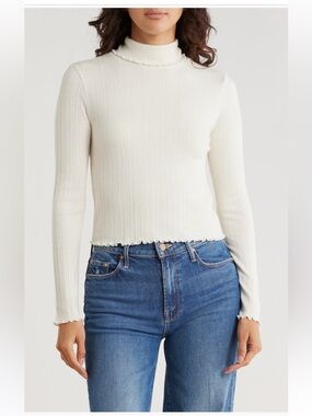 Madewell NWT Extremely lightweight ribbed Long-Sleeve tutleneck crop pullover